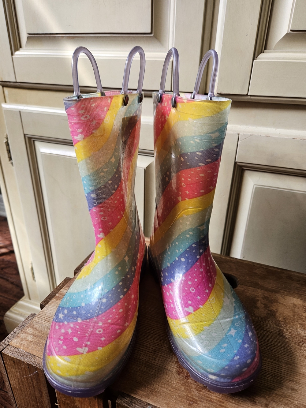Western Chief Pastel Rainbow Wave Kids Rain Boots - Pink Yellow Blue